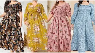 Top beautiful colorful floral printed midi dress designs ideas for women