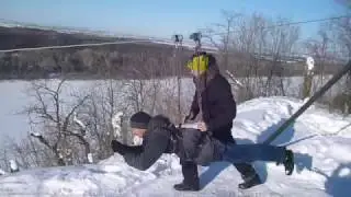 Спуск на троллее через реку Белая, Уфа