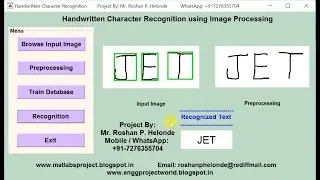 Handwritten Character Recognition using image processing matlab project code