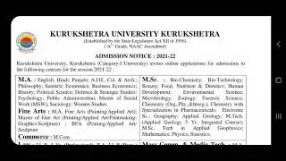 KUK Admission 2021  KUK Msc Entrance 2021 Kuk Msc Admission 2021
