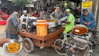 INSANE HYDRAULIC YARD BREAKFAST 🤯 | Spicy Maghaz Masala, Anda Chana Desi Nashta Street Food Pakistan