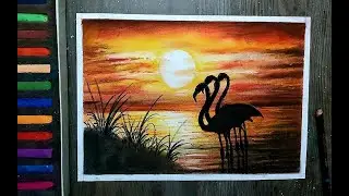 Easy And Beautiful Sunset Scenery Drawing With Soft Pastels | Soft Pastel Drawing Step By Step