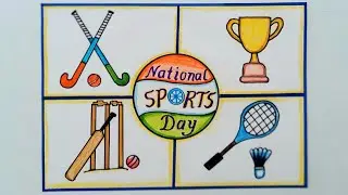 National Sports Day Drawing Easy Steps//World Sports Day Poster Drawing//राष्ट्रीय खेल दिवस पोस्टर