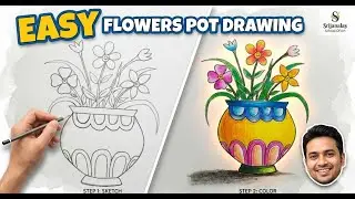 How To Draw A Flower With A Vase | Flower Pot Drawing With Oil Pastel Colour - Sumit Dhar Art