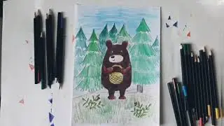 Рисуем с детьми мишку цветными карандашами (рисование для детей 6-8 лет)