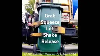 Extreme Close Up Action of Side Load Garbage Truck Grabbing Bin 