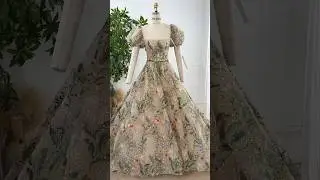 Custom orders —— Puff sleeves corset floral embroidery long dress 