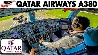 Qatar Airways Airbus A380 Cockpit Landing at London Heathrow🇬🇧