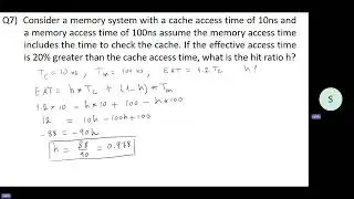 Given memory and cache access times,  and the  EAT(in terms of  Tm or Tc), find the  hit ratio h?