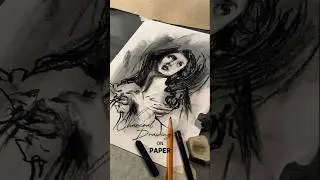 ASMR drawing medieval portrait of woman with charcoal on paper. #art #shorts #arttutorial #drawing