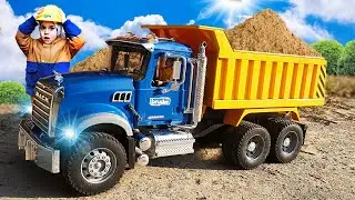 Funny Stories about Bruder Trucks - Dump Truck Mack, Tractor and other cars - compilation