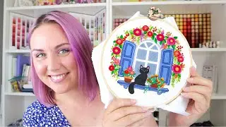 🌸 🐾 Blooming Cat 🐈‍⬛  🌸 Stitch With me Summer Blossom🪡 Floral Hand Embroidery Tutorial for Beginners