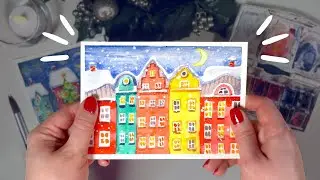 Snowy Cityscape Christmas Card Watercolor Painting Tutorial
