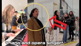 A famous OPERA SINGER  and a FLUTE join piano girl in a MALL 🤯🤯