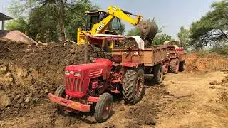 Jcb 3dx Machine Working Mud Loading With Mahindra and Kubota Tractor | Jcb and Tractor Cartoon Video
