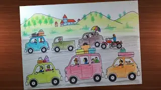 TRAFFIC JAM DRAWING EASY  -  How to Draw Traffic Jams on Holidays Step by Step for Beginners