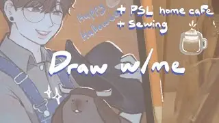 [draw🎨 + cafe w/me🐰] procreate on iPad . I make pumpkin spice latte and sew a hat for Potato