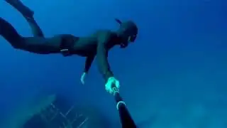 Freediving on a shipwreck Anna 2 near Mikonos island