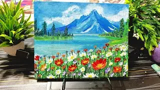 How to paint the Lake view painting|🎨 scenery painting acrylic @Ravaliart9 #youtube #painting