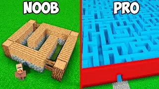 NOOB vs PRO: GIANT MAZE BUILD CHALLENGE in Minecraft ! Villagers Built a MAZE