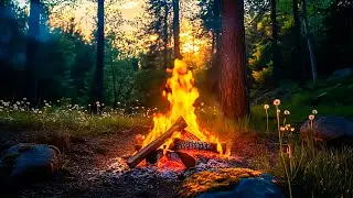🔥 Peaceful Spring Campfire at Sunset 🌿✨ Cozy Nature Sounds for Sleep & Relaxation 🌙