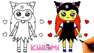 Kuromi Kostümlü Kız Çizimi - How To Draw Kuromi Girl - Sanrio | Kuromi Drawing - How To Draw Kuromi