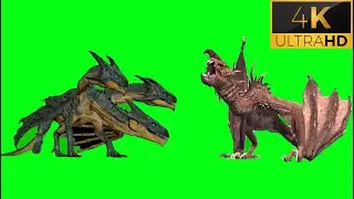 3 Headed Dragon vs Dragon Walk Green Screen 4k