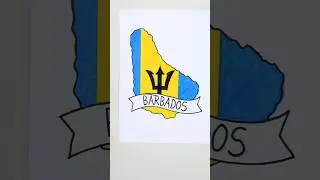 👀Barbados Flag drawing with map 🙀😍 #drawing #viral #creative