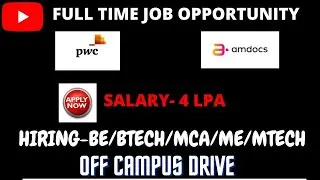 🔴Amdocs || Pwc || Off campus drive || BTECH/BE/MCA/MTECH || 2019/2020/2021 || Link in Description🔥🔥