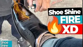 Melt INK on my Shoes 😮🔥 BEST ASMR Shoe Shine Fire MIRROR #asmr #shoeshine