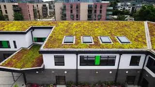 June 2023 - Ballinteer ETNS energy efficiency: solar panels and green roofs.
