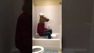 Man-horse covers "Curb Your Enthusiasm" theme on a bucket drum in a shower
