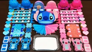 ASMR with BLUE and PINK STITCH !Mixing FOAM, CLAY Into Glossy Slime satisfying 시나모롤&쿠로미
