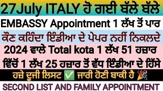 27July 2024 GOOD NEWS ITALY IMMIGRATION, EMBASSY VFS APPOINTMENT AND ALL QUOTA FLUSSI 24 FOR INDIA