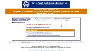 Apprenticeship 2021 | Garden Reach Shipbuilders & Engineers Limited | How to fill up the online form