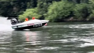 Team 292 Yamaha Racing flying across the finish at NZ Bridge to Bridge Ski Race