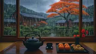 Rainy Japanese Tea House Ambience 🍵 Serene Rain Sounds & Cozy View  Relaxing Nature Aesthetic