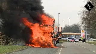 Cabine Spaanse vrachtwagen brand volledig uit Spoorlaan Drunen
