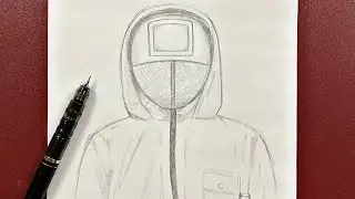 Squid Game drawing | how to draw squid game worker mask step-by-step