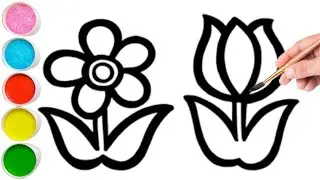 How to draw  rose & sunflower easy step by step for beginners | Flowers drawing & coloring tutorials