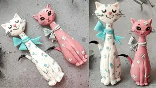 🐱🐱Cute Kitties Showpiece from Cold Porcelain Clay | Air Dry Clay | Clay Craft Ideas