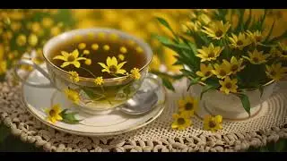 a cup of tea among the yellow flowers, in the style of photo taken on film, film grain, vintage, 8k