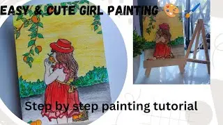 Cute Girl eating 🍊 Painting 🎨🖌️ Tutorial ❤️||Orange tree||Girlwearingfrock||Painting #viralvideo#art