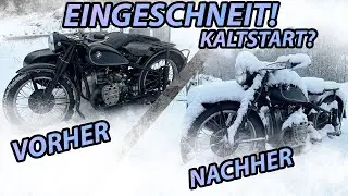Kaltstart bei Neuschnee und -10 Grad Ural M72 und Chang Jiang Gespann