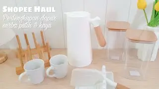 Shopee Haul Perlengkapan Dapur Serba Putih & Kayu | Termos aesthetic, wadah bumbu simple, rak kayu