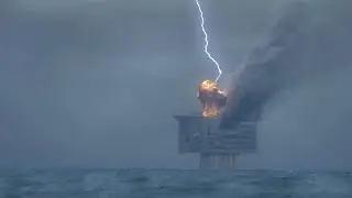 Lightning strikes oil rig and it EXPLODES !!