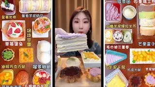 asmr mukbangasmr/kwai dessert mukbang,/mochi eating,creperoll cake chocolate 