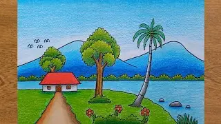 Cara Menggambar Pemandangan Gunung | Mudah Sekali | Cocok Untuk Pemula | Menggambar Pemandangan