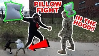 PILLOW FIGHT PRANK IN PUBLIC!!! (HILARIOUS)