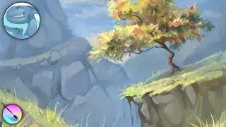 Landscape with a tree. Speed art in Krita.